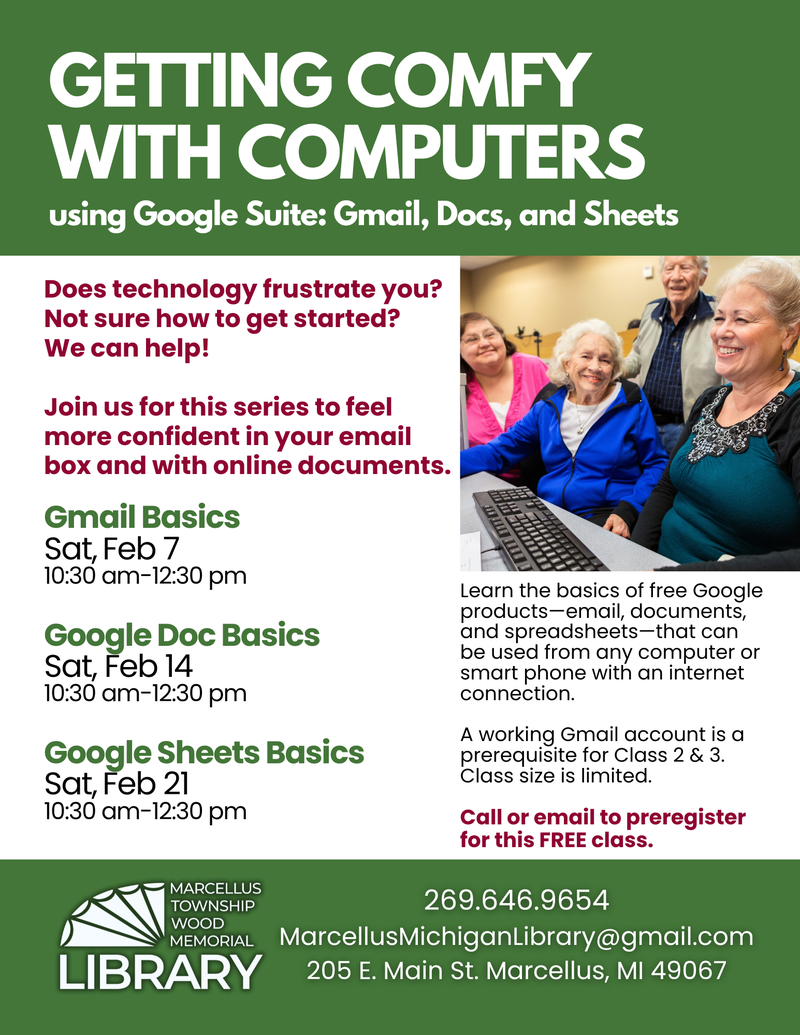 Getting Comfy with Computers using Google Suite: Gmail, Docs, and Sheets