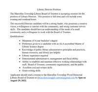 Library Director Position Library Director Position