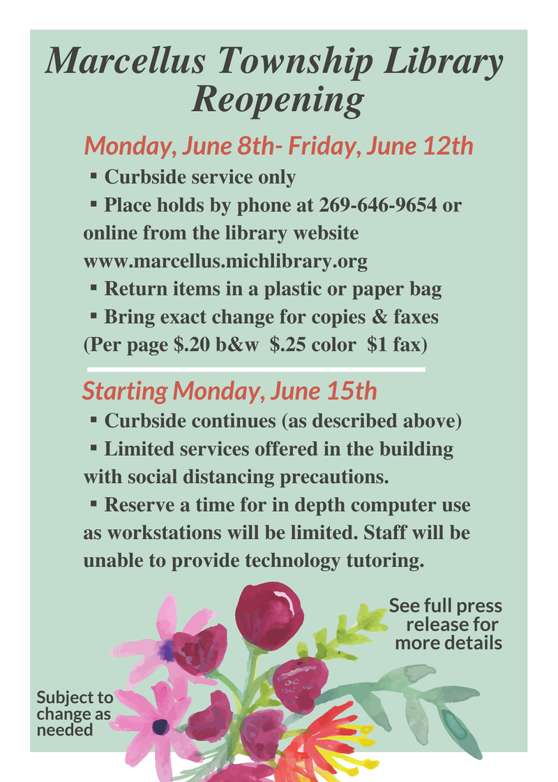 Marcellus Library Anticipates Reopening